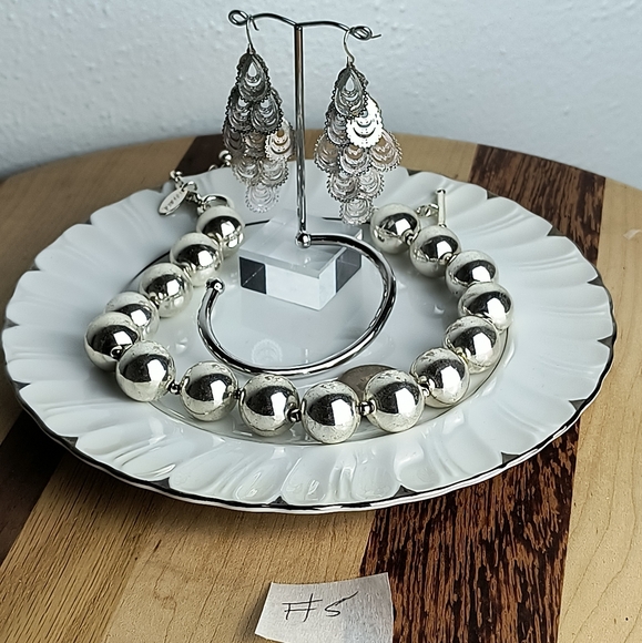 Jewelry Dish Bundle Of 4 Silver Tone Statement - Picture 1 of 4